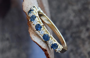 Sapphire eternity band-Blue sapphire engagement ring-Blue sapphire band-14K Yellow Gold Ring-Women Jewelry-Anniversary ring-Multistones ring - SevenCarat