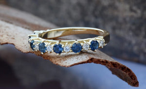 Sapphire eternity band-Blue sapphire engagement ring-Blue sapphire band-14K Yellow Gold Ring-Women Jewelry-Anniversary ring-Multistones ring - SevenCarat
