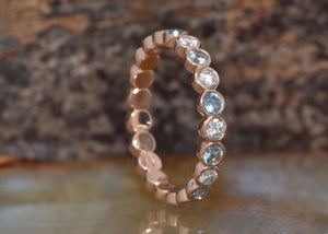 Matching rings-Diamond band-Matching band- Eternity Wedding Band-Rose gold wedding ban-Aquamarine ring-Art deco band-Anillo de bodas