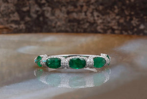 Micro pave ring -Diamond wedding Band 0.45ct-Stacking rings-Emerald wedding band-Emerald band -Emerald ring-Solid gold ring-1ct emerald ring