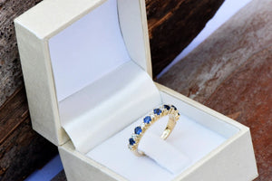 Sapphire eternity band-Blue sapphire engagement ring-Blue sapphire band-14K Yellow Gold Ring-Women Jewelry-Anniversary ring-Multistones ring - SevenCarat