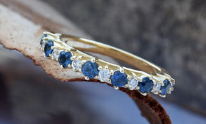 Sapphire eternity band-Blue sapphire engagement ring-Blue sapphire band-14K Yellow Gold Ring-Women Jewelry-Anniversary ring-Multistones ring - SevenCarat