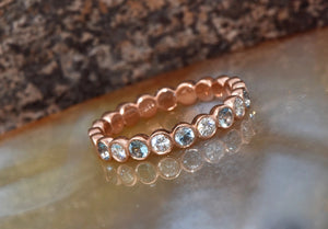 Matching rings-Diamond band-Matching band- Eternity Wedding Band-Rose gold wedding ban-Aquamarine ring-Art deco band-Anillo de bodas