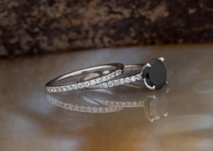Black diamond ring Black diamond ring set Halo engagement ring set