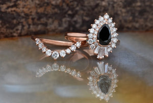 Gatsby ring-Baguette diamond ring-salt & pepper diamond-Salt and Pepper diamond engagement ring-1.90 ct black diamond-Wedding ring set