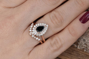 Gatsby ring-Baguette diamond ring-salt & pepper diamond-Salt and Pepper diamond engagement ring-1.90 ct black diamond-Wedding ring set
