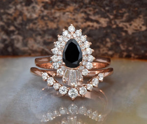 Gatsby ring-Baguette diamond ring-salt & pepper diamond-Salt and Pepper diamond engagement ring-1.90 ct black diamond-Wedding ring set