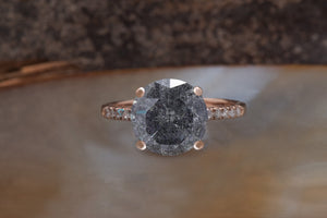 8.25 ct Salt and Pepper galaxy diamond engagement ring - 14k 18K Rose Gold