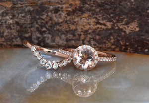 Morganite engagement ring rose gold 14k-Cluster wedding ring set-Gold ring-Promise ring-Morganite wedding set-Anniversary ring,art deco ring,Bridal set rings,Bridal wedding ring,Diamond engagement,engagement ring,free shipping,gold diamond ring,Morganite halo ring,Morganite set,Ring,sevencarat,solitaire ring,unique engagement,vs,vvs,wedding ring,Wedding sets