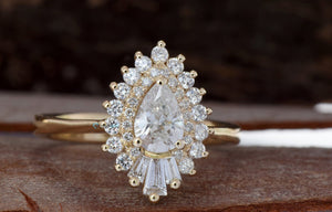 1.2 carat Gatsby diamond ring-Ballerina Ring-1.20,1.5,Anniversary ring,art deco ring,Baguette,Baguette ring,engagement ring,Estate ring,Gatsby ring,gold diamond ring,Pear,pear diamond ring,platinum ring,Promise ring,Round,solitaire ring,vintage gold ring,vs,vvs,Wedding sets