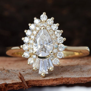 1.2 carat Gatsby diamond ring-Ballerina Ring-1.20,1.5,Anniversary ring,art deco ring,Baguette,Baguette ring,engagement ring,Estate ring,Gatsby ring,gold diamond ring,Pear,pear diamond ring,platinum ring,Promise ring,Round,solitaire ring,vintage gold ring,vs,vvs,Wedding sets