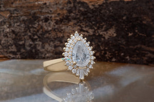 2.7 ct  salt and pepper diamond ring- Vintage Gatsby Engagement Rings 14k 18k yellow gold