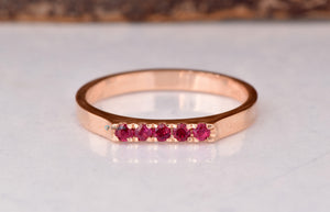 Ruby rose gold ring-Ruby Eternity Wedding Band-Ruby stackable ring-Half-Eternity Ring-Minimalist ring-FREE SHIPPING