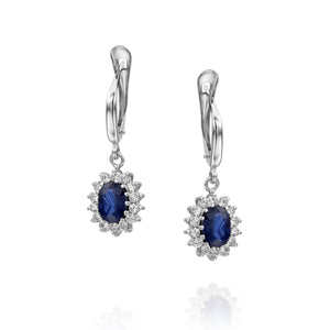 Cluster earrings-Blue Sapphire Earrings-Diamond Earrings with Sapphire-Sapphire Drop Earrings-Women's Jewelry-Vintage earrings-Gift for her-anniversary gift,Art deco earrings,Birthday present,blue sapphire,bridal earrings,Cluster earrings,dangle earrings,diamond earrings,gifts for her,sapphire earrings,sapphire jewelry,sapphire stone,womens jewelry
