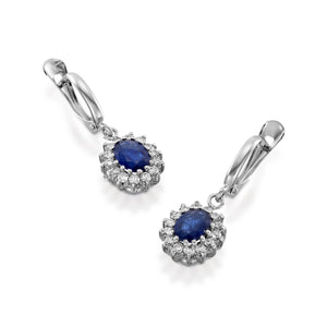 Cluster earrings-Blue Sapphire Earrings-Diamond Earrings with Sapphire-Sapphire Drop Earrings-Women's Jewelry-Vintage earrings-Gift for her-anniversary gift,Art deco earrings,Birthday present,blue sapphire,bridal earrings,Cluster earrings,dangle earrings,diamond earrings,gifts for her,sapphire earrings,sapphire jewelry,sapphire stone,womens jewelry