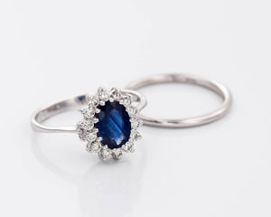 1 carat Sapphire wedding set white gild 14k -Engagement Ring-wedding band set-Vintage style diamond ring