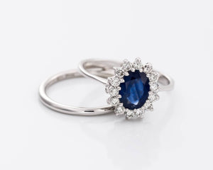 1 carat Sapphire wedding set white gild 14k -Engagement Ring-wedding band set-Vintage style diamond ring