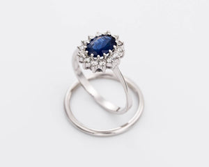 1 carat Sapphire wedding set white gild 14k -Engagement Ring-wedding band set-Vintage style diamond ring