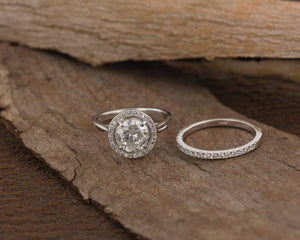 Bridal set rings white gold-1.60 carat wedding set-Halo diamond engagement wedding sets-14K white Gold-Promise ring-diamond engagement ring-1 carat diamond ring,Art nouveau ring,Bridal set rings,diamond engagement,diamond jewelry,diamond ring,engagement ring,free shipping,gold diamond ring,gold ring,Halo engagement ring,promise ring,wedding sets