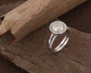 Bridal set rings white gold-1.60 carat wedding set-Halo diamond engagement wedding sets-14K white Gold-Promise ring-diamond engagement ring-1 carat diamond ring,Art nouveau ring,Bridal set rings,diamond engagement,diamond jewelry,diamond ring,engagement ring,free shipping,gold diamond ring,gold ring,Halo engagement ring,promise ring,wedding sets