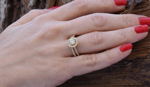 Bridal set rings-Halo diamond engagement wedding sets 1.15 ct-Diamond wedding set-Gold ring-Promise ring-Art deco wedding set-FREE SHIPPING