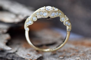 Filigree engagement wedding set-Diamond Bridal set-Vintage ring-anniversary gift,Art deco ring,bridal jewelry,Diamond Bridal set,diamond engagement,diamond ring,engagement ring,filigree ring,Promise ring,Unique diamond ring,Vintage ring,wedding ring,yellow gold ring