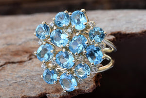 Blue Topaz ring-Gold ring-Anniversary ring-Natural blue topaz-Gold Statement Ring-Blue topaz engagement ring-Art deco ring-Multistone rings-anniversary gift,Art deco ring,Birthday present,blue stone,blue topaz,blue topaz gemstone,blue topaz ring,diamond ring,engagement ring,Gemstone,Multistone ring,natural diamonds,November birthstone,Oval,Ring,Round,vs,vvs,Yellow gold 14k