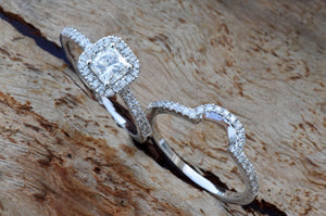 Cushion cut engagement ring set-White Gold-Promise ring-Art deco wedding set-Cluster Wedding band-Cushion cut engagement ring-Custom ring-anniversary ring,Art nouveau ring,Cluster wedding band,Cushion cut Set,Custom ring,diamond engagement,diamond ring,engagement ring,free shipping,gold diamond ring,gold ring,promise ring,white gold