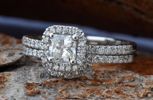 Cushion cut engagement ring set-White Gold-Promise ring-Art deco wedding set-Cluster Wedding band-Cushion cut engagement ring-Custom ring-anniversary ring,Art nouveau ring,Cluster wedding band,Cushion cut Set,Custom ring,diamond engagement,diamond ring,engagement ring,free shipping,gold diamond ring,gold ring,promise ring,white gold