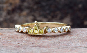 Art deco ring-Crown wedding band-Gold Statement Ring-Gold crown ring 14K Yellow-Promise ring-Multistons ring-Graduate gift-Tiara ring