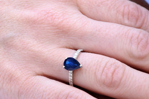 Blue Sapphire Diamond Engagement Ring -Sapphire diamond ring-Royal Sapphire Ring-Pear shaped sapphire-Promised ring-Pear ring-Solid gold-anniversary gift,Art Deco Ring,Blue Sapphire ring,diamond ring,engagement ring,Gemstone,Ladies ring,pear ring,Promise Ring,Ring,Royal Sapphire Ring,sapphire ring,solid gold ring,vintage ring,vintage sapphire,vs,vvs
