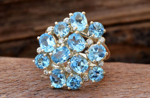 Blue Topaz ring-Gold ring-Anniversary ring-Natural blue topaz-Gold Statement Ring-Blue topaz engagement ring-Art deco ring-Multistone rings-anniversary gift,Art deco ring,Birthday present,blue stone,blue topaz,blue topaz gemstone,blue topaz ring,diamond ring,engagement ring,Gemstone,Multistone ring,natural diamonds,November birthstone,Oval,Ring,Round,vs,vvs,Yellow gold 14k