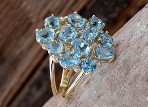 Blue Topaz ring-Gold ring-Anniversary ring-Natural blue topaz-Gold Statement Ring-Blue topaz engagement ring-Art deco ring-Multistone rings-anniversary gift,Art deco ring,Birthday present,blue stone,blue topaz,blue topaz gemstone,blue topaz ring,diamond ring,engagement ring,Gemstone,Multistone ring,natural diamonds,November birthstone,Oval,Ring,Round,vs,vvs,Yellow gold 14k