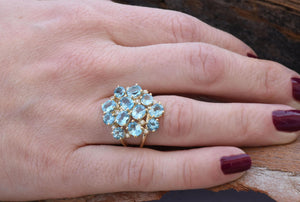 Blue Topaz ring-Gold ring-Anniversary ring-Natural blue topaz-Gold Statement Ring-Blue topaz engagement ring-Art deco ring-Multistone rings-anniversary gift,Art deco ring,Birthday present,blue stone,blue topaz,blue topaz gemstone,blue topaz ring,diamond ring,engagement ring,Gemstone,Multistone ring,natural diamonds,November birthstone,Oval,Ring,Round,vs,vvs,Yellow gold 14k