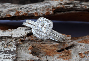 Cushion cut engagement ring set-White Gold-Promise ring-Art deco wedding set-Cluster Wedding band-Cushion cut engagement ring-Custom ring-anniversary ring,Art nouveau ring,Cluster wedding band,Cushion cut Set,Custom ring,diamond engagement,diamond ring,engagement ring,free shipping,gold diamond ring,gold ring,promise ring,white gold