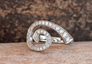 Art deco rings white gold-14K White Gold Diamond Ring-Eternity band-Wave Ring-Ocean wave ring-Stackable Rings-Multistone ring-Promise ring