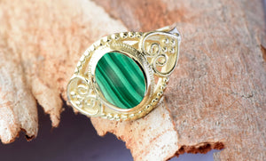 Malachite Statement Ring 14k yellow gold-14k gold ring,Art deco ring,Black onyx ring,engagement ring,Fashion ring,For her gift,FREE SHIPPING,Gift for him,Holiday sale,Malachite ring,One of a Kind-Boho Style,Ring for him,sevencarat,Statement Rings,vs,vvs,woman ring