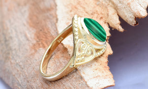 Malachite Statement Ring 14k yellow gold-14k gold ring,Art deco ring,Black onyx ring,engagement ring,Fashion ring,For her gift,FREE SHIPPING,Gift for him,Holiday sale,Malachite ring,One of a Kind-Boho Style,Ring for him,sevencarat,Statement Rings,vs,vvs,woman ring