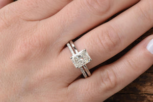 Emerald cut wedding set-Bridal set rings white gold-2 carat wedding set-Halo diamond engagement wedding sets-Promise ring-FREE SHIPPING