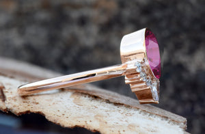 Pink tourmaline ring-Rose gold engagement-Diamond vintage ring-Promise ring-Oval shaped tourmaline engagement ring-Cluster engagement ring-art deco ring,Cluster engagement,Custom Rings,Diamond vintage ring,engagement ring,FREE SHIPPING,gold diamond ring,Pink tourmaline ring,Promise ring,Rose gold engagement,Rose gold ring,tourmaline ring rose,unique engagement,vs,vvs
