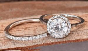 Halo diamond engagement wedding sets-Bridal set rings white gold-14K white Gold-Promise ring-diamond engagement ring-1 carat diamond ring,Art nouveau ring,Bridal set rings,diamond engagement,diamond ring,engagement ring,free shipping,gold diamond ring,gold ring,Halo engagement ring,on sale,promise ring,wedding sets