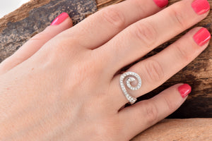 Art deco rings white gold-14K White Gold Diamond Ring-Eternity band-Wave Ring-Ocean wave ring-Stackable Rings-Multistone ring-Promise ring