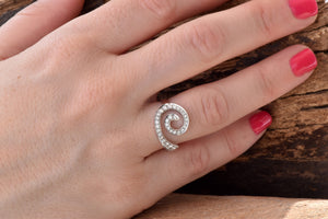 Art deco rings white gold-14K White Gold Diamond Ring-Eternity band-Wave Ring-Ocean wave ring-Stackable Rings-Multistone ring-Promise ring