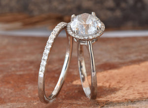 Halo diamond engagement wedding sets-Bridal set rings white gold-14K white Gold-Promise ring-diamond engagement ring-1 carat diamond ring,Art nouveau ring,Bridal set rings,diamond engagement,diamond ring,engagement ring,free shipping,gold diamond ring,gold ring,Halo engagement ring,on sale,promise ring,wedding sets