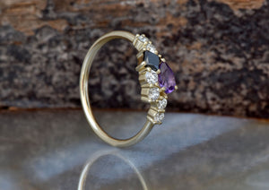 Amethyst cluster ring-Amethyst diamond engagement ring-Gold ring-Diamond ring-Promise Ring-Gift for her-Black diamond-Art deco engagement-14k white gold,Amethyst cluster,anniversary gift,art deco engagement,Art Deco Ring,Black diamond,diamond ring,engagement ring,For her,Gemstone,Gift for her,Oval,Pear,pear sapphire ring,Promise Ring,Ring,unique   ring,vs,vvs