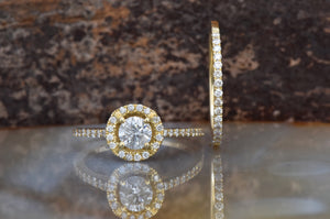 Bridal set rings-Halo diamond engagement wedding sets 1.15 ct-Diamond wedding set-Gold ring-Promise ring-Art deco wedding set-FREE SHIPPING