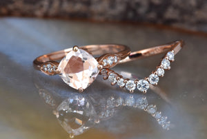 Wedding sets women rings-Rose gold Morganite Cluster wedding ring set-Gold ring-Promise ring-Morganite wedding set-Morganite halo ring-Anniversary ring,art deco ring,Cluster wedding set,Diamond engagement,engagement ring,free shipping,gold diamond ring,Morganite halo ring,Morganite set,rose gold set,unique engagement,wedding ring,Wedding sets