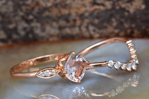 Wedding sets women rings-Rose gold Morganite Cluster wedding ring set-Gold ring-Promise ring-Morganite wedding set-Morganite halo ring-Anniversary ring,art deco ring,Cluster wedding set,Diamond engagement,engagement ring,free shipping,gold diamond ring,Morganite halo ring,Morganite set,rose gold set,unique engagement,wedding ring,Wedding sets