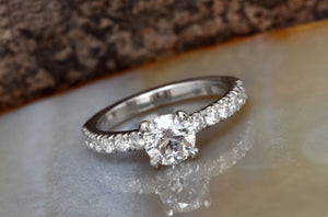 Art deco engagement ring-Moissanite engagement ring solitaire-Platinum engagement ring-1 carat Moissanite,4 prong solitaire,art deco engagement,bridal ring,Classic round  ring,dainty ring,engagement ring,Engagement Rings,Moissanite Ring,natural diamond,Platinum ring,Promise ring,round diamond ring,sevencarat,vs,vvs,wedding jewelry