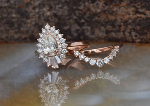 1 carat diamond - art deco wedding ring sets-art deco ring,Baguette ring,Bridal wedding ring,engagement ring,enhancer ring,enhancer ring set,pear diamond ring,Promise ring,solid gold ring,unique engagement,vintage bridal set,wedding ring,Wedding sets